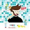 vector man brushing teeth before bedtime 