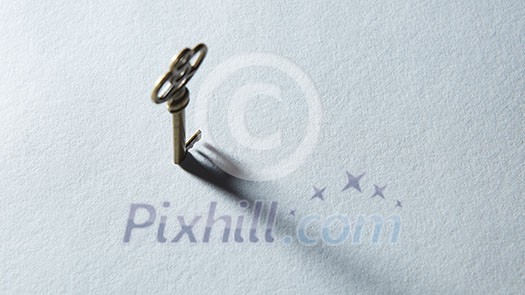 Vintage or antique door key with shadow on gray background Vintage or antique door key with shadow on gray background