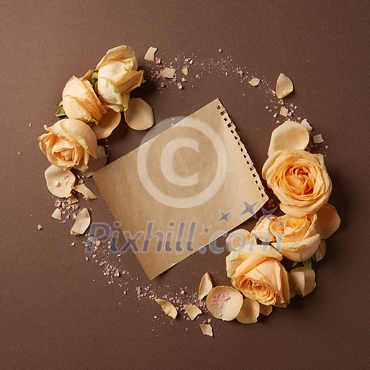 Sheet of blank paper with round framed flowers, copy space Sheet of blank paper with round framed flowers, copy space
