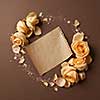 Sheet of blank paper with round framed flowers, copy space