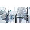 Flasks with liquids in a lab - Pharmaceutical industry factory and production laboratory (color toned image; shallow DOF)