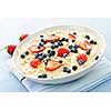 Bowl of hot oatmeal breakfast cereal with fresh berries