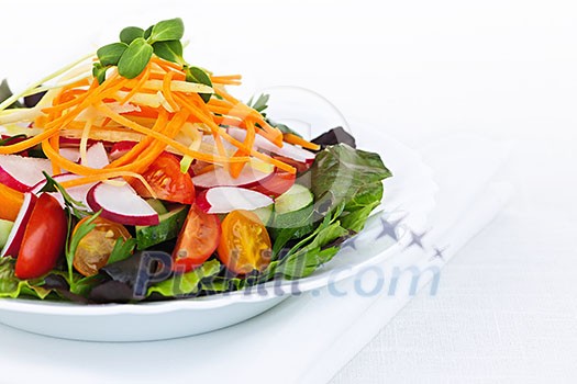 Plate of healthy green garden salad with fresh vegetables Plate of healthy green garden salad with fresh vegetables