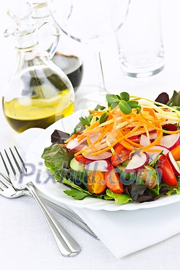 Plate of healthy green garden salad with fresh vegetables Plate of healthy green garden salad with fresh vegetables