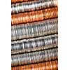 Background of penny nickel dime and quarter stacked coins