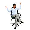 Young excited black businesswoman sitting in leather office chair