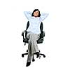 Young smiling black businesswoman relaxing sitting in leather office chair