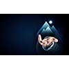 Close up of businesswoman hand holding digital icon in palm
