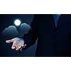 Close view of businessman showing cloud icons in palm