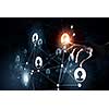 Close up of businesswoman touching with finger network concept on screen