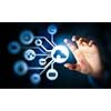 Close up of businessperson touching icon of cloud computing concept