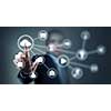 Close up of businessperson touching icon of cloud computing concept