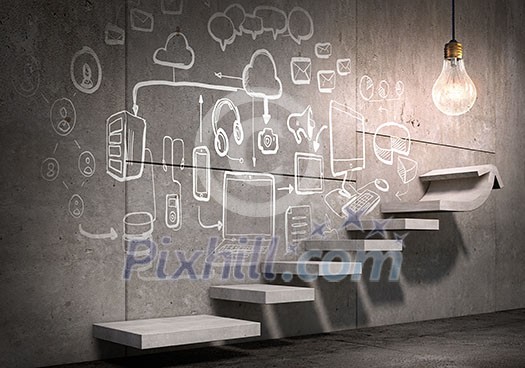 Business strategy plan over ladder leading to success Business strategy plan over ladder leading to success