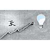 Back view of businessman standing on ladder and big idea bulb