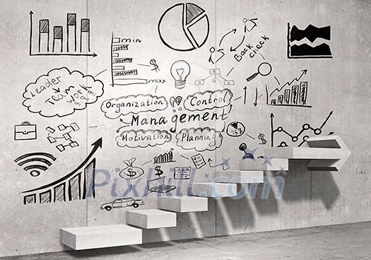 Business strategy plan over ladder leading to success Business strategy plan over ladder leading to success