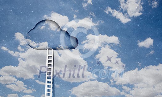 Imaginary image of ladder leading to door in sky Imaginary image of ladder leading to door in sky