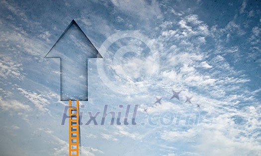 Imaginary image of ladder leading to door in sky Imaginary image of ladder leading to door in sky