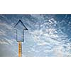 Imaginary image of ladder leading to door in sky