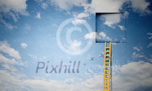 Imaginary image of ladder leading to square door in sky Imaginary image of ladder leading to square door in sky