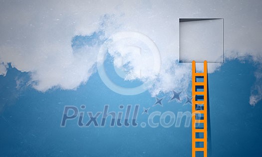 Imaginary image of ladder leading to square door in sky Imaginary image of ladder leading to square door in sky