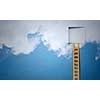 Imaginary image of ladder leading to square door in sky