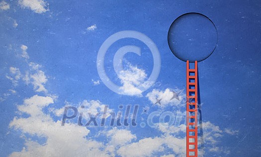 Imaginary image of ladder leading to circle door in sky Imaginary image of ladder leading to circle door in sky