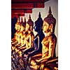 Vintage retro effect filtered hipster style image of sitting Buddha statues in Buddhist temple Wat Pho, Bangkok, Thailand