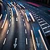 Motion blurred city road traffic (color toned  image)