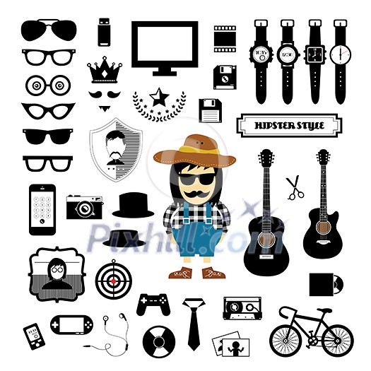vector hipster style elements and icons set vector hipster style elements and icons set