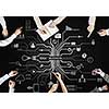 Top view of people hands drawing teamwork strategy