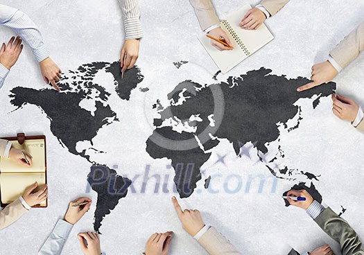 Top view of people hands drawing business teamwork strategy Top view of people hands drawing business teamwork strategy