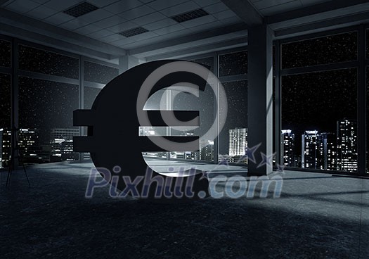 Euro currency symbol in modern office white interior Euro currency symbol in modern office white interior