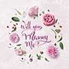 greeting card with flowers frame and the words calligraphy Merry me