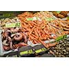 A vast array of fish awaits the shopper market in Barcelona, Spain