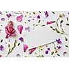 frame pattern with flower buds, branches and leaves isolated on white background with paper copy space. flat lay,