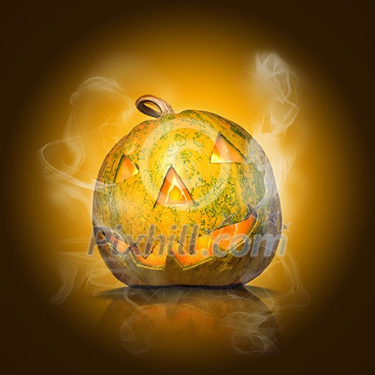 halloween pumpkin on yellow with smoke halloween pumpkin on yellow with smoke