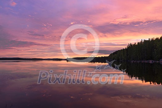 Colorful lake scenery in summernight