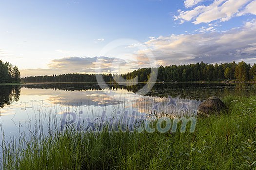Summer night atmosphere by the lake