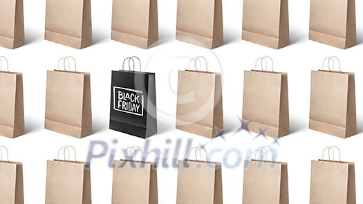 on white background many paper bags, black Friday on white background many paper bags, black Friday