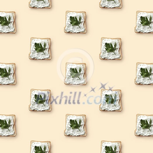 pattern sandwiches with butter and parsley on a beige background flat lay pattern sandwiches with butter and parsley on a beige background flat lay