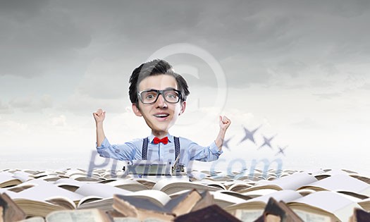 Young funny man in glasses with big head Young funny man in glasses with big head