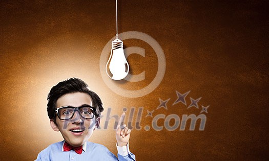 Young funny man in glasses with big head Young funny man in glasses with big head