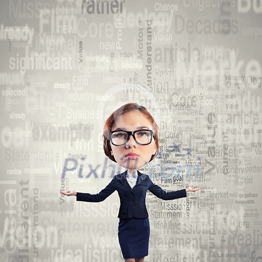 Funny young businesswoman with big head wearing glasses Funny young businesswoman with big head wearing glasses