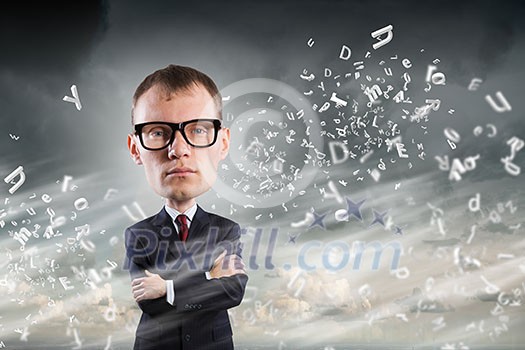 Young funny man in glasses with big head Young funny man in glasses with big head