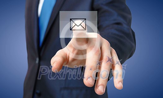 Close up of hand touching icon with finger Close up of hand touching icon with finger