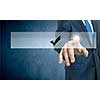 Close up of businessman hand touching icon with finger