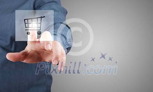 Close up of hand touching icon with finger Close up of hand touching icon with finger