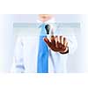 Close up of hand touching icon with finger