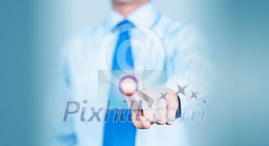 Close up of hand touching icon with finger Close up of hand touching icon with finger