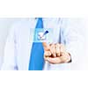 Close up of businessman hand touching icon with finger